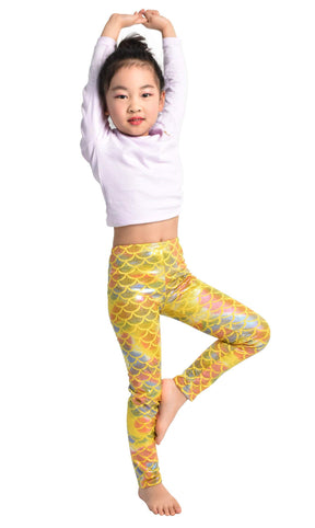 Kids Shiny Metallic Mermaid Fish Scale Leggings
