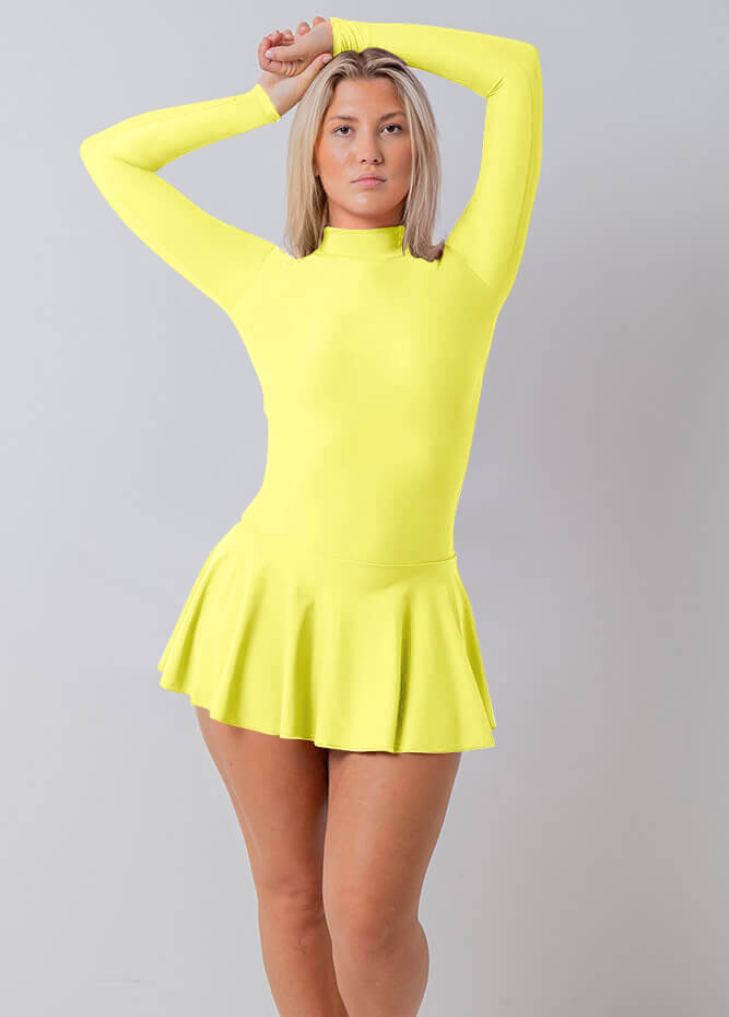 Womens Turtleneck Long Sleeve Dance Leotard with Skirt