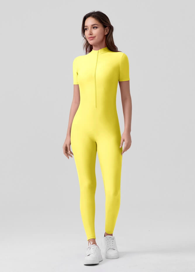 Womens Short Sleeve Zip Front Unitard