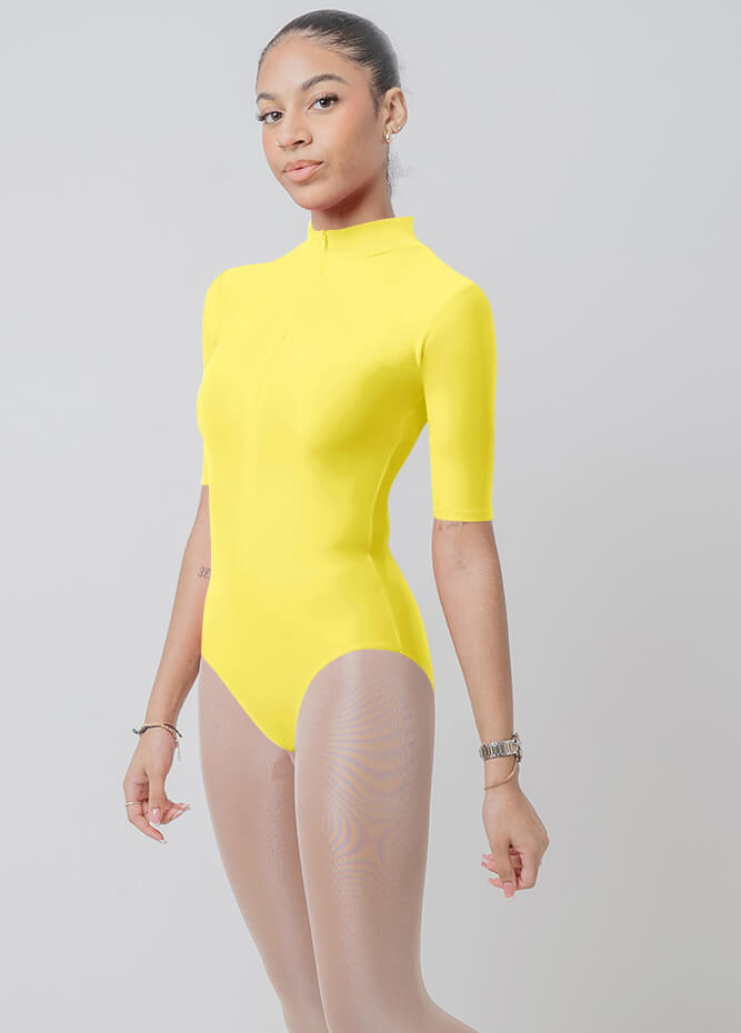 Front Zipper Half-Sleeved Leotard