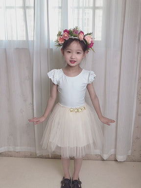 Flower Girls Wedding White Leotard with Ruffles