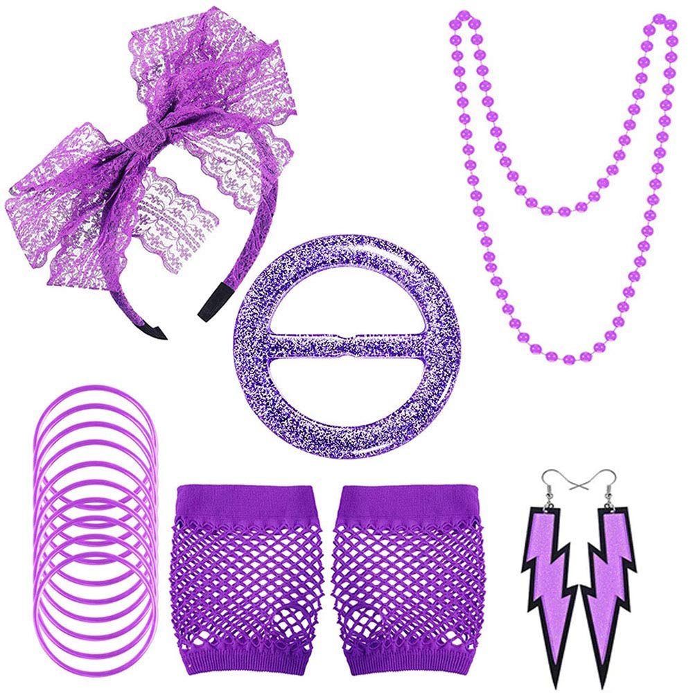 Purple 80s fashion accessories