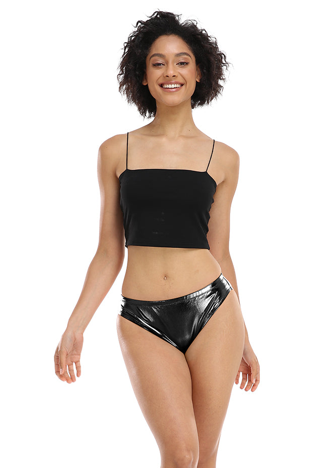 Womens Shiny Metallic High Waist Underwear Fishnet Briefs Panties