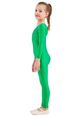 Girls Green Long Sleeve Spandex Unitard
