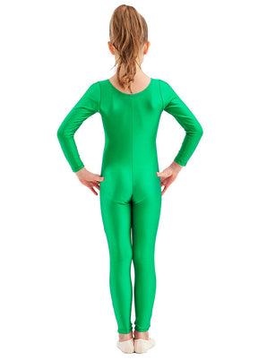 Girls Green Long Sleeve Spandex Unitard