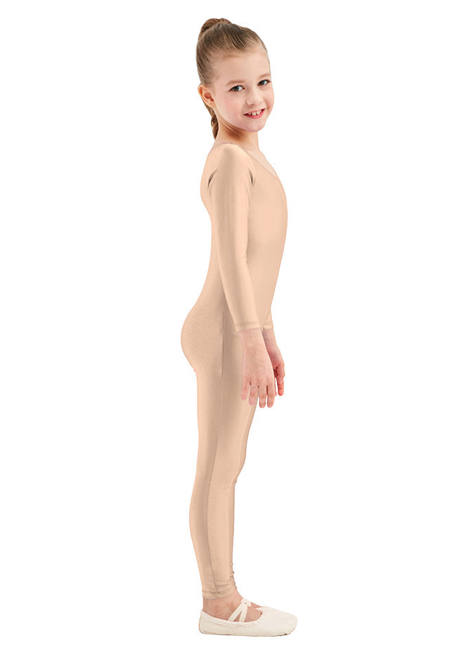Girls Nude Long Sleeve Spandex Unitard