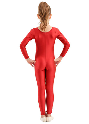 Girls Red Long Sleeve Spandex Unitard