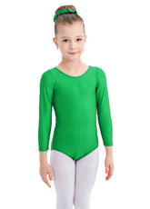 Girls Green Roundneck Long Sleeve Leotard