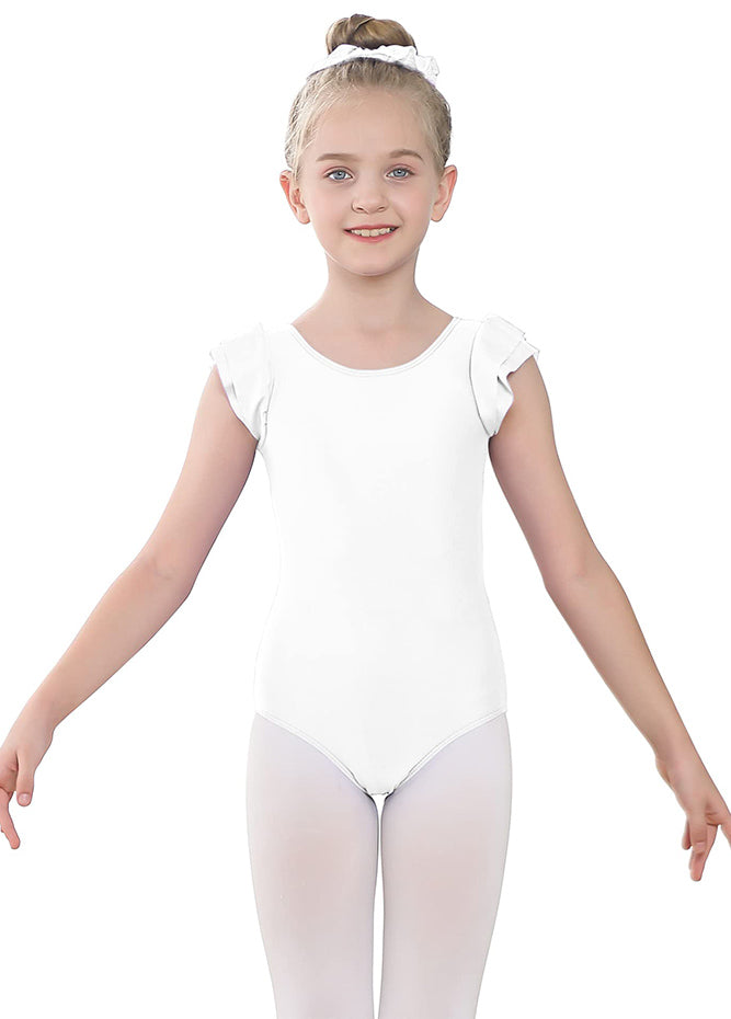 White Ruffle Short Sleeve Leotard