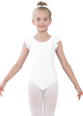 White Ruffle Short Sleeve Leotard