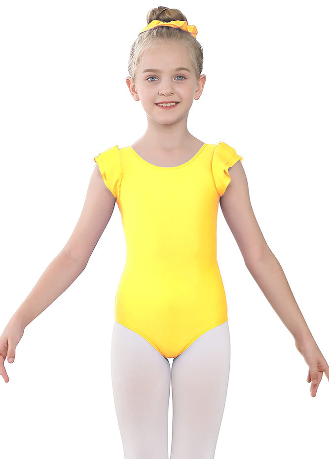 Yellow Ruffle Short Sleeve Leotard