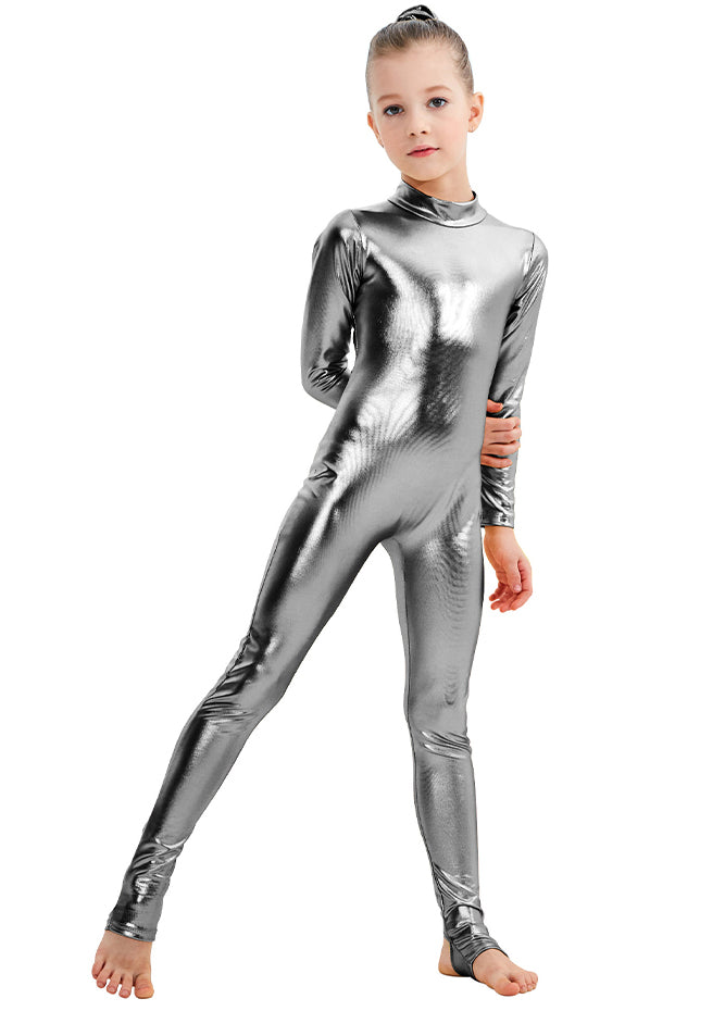 Gray girl's metallic unitard