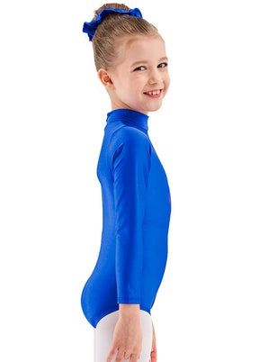 Girls Turtleneck Long Sleeve Blue Leotard
