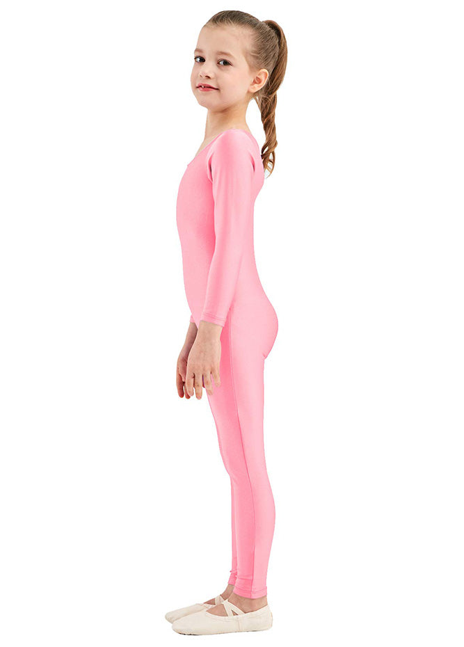 Girls Pink Long Sleeve Spandex Unitard