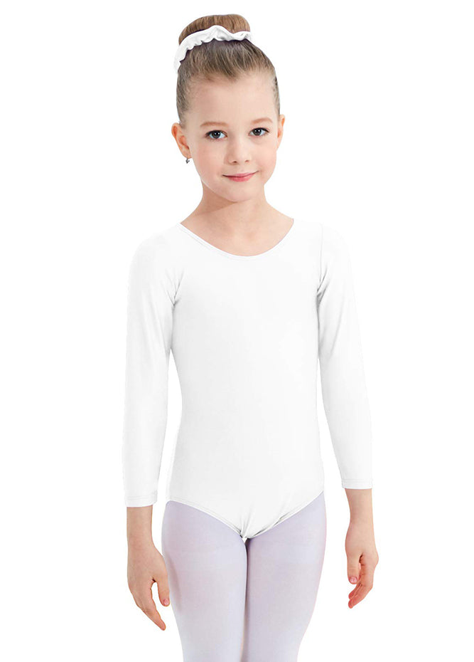 Girls Long Sleeve White Leotard Ballet Dancewear