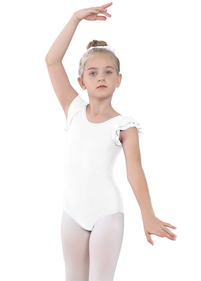White Ruffle Short Sleeve Leotard