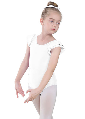 White Ruffle Short Sleeve Leotard