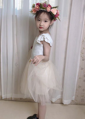 Flower Girls Wedding White Leotard with Ruffles