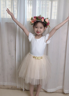 Flower Girls Wedding White Leotard with Ruffles