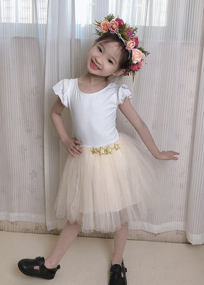 Flower Girls Wedding White Leotard with Ruffles