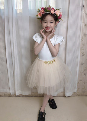 Flower Girls Wedding White Leotard with Ruffles