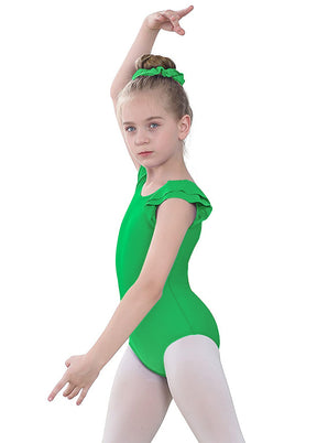 Green Ruffle Short Sleeve Leotard