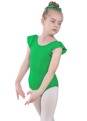 Green Ruffle Short Sleeve Leotard