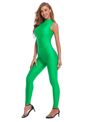 Ladies Green Spandex Sleeveless Bodycon Unitard