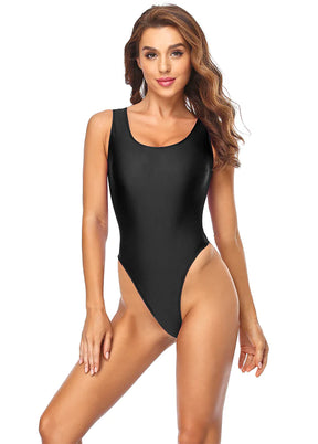 Black high cut one piece swimsuit