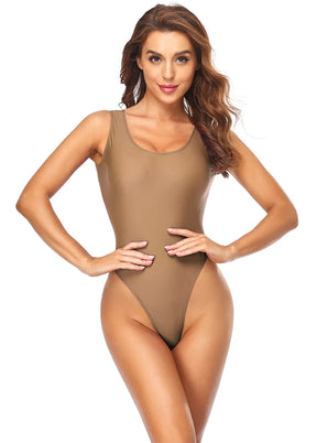 Brown high cut one piece swimsuit