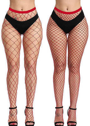 red fishnet tights