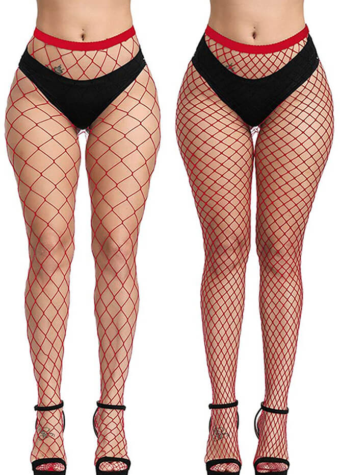 red fishnet tights