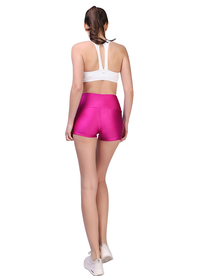 hot pink high waisted yoga shorts