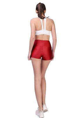 red high waisted yoga shorts