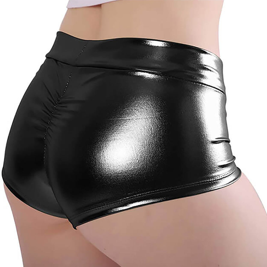 black metallic booty shorts