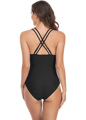 Ladies V Neck One Piece Swimsuit