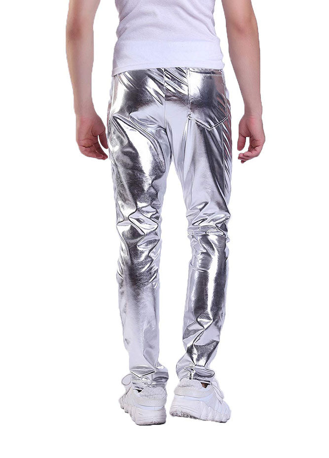 Silver Faux Leather Cargo Casual Style Men Pants – FanFreakz