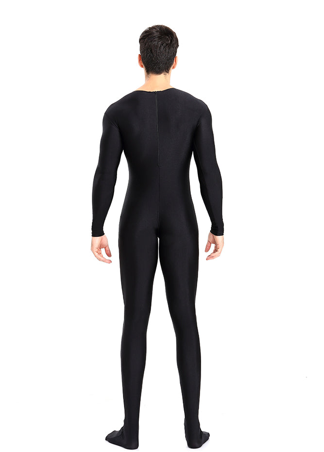 Mens Spandex Long Sleeve Unitard with Footed