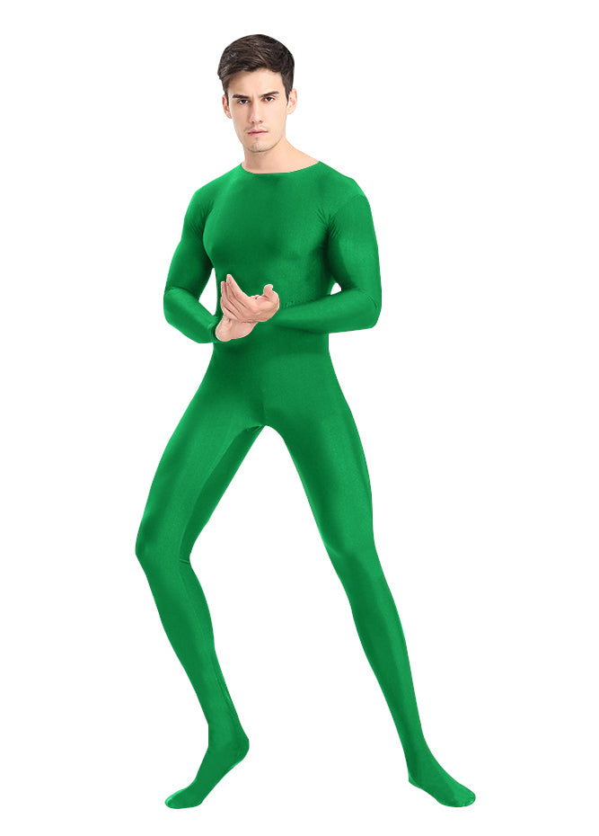 Mens Spandex Long Sleeve Unitard with Footed