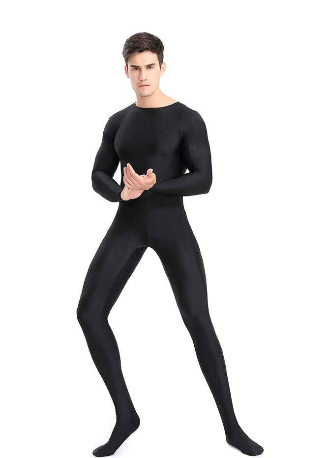 Mens Spandex Long Sleeve Unitard with Footed