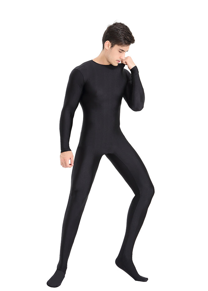 Mens Spandex Long Sleeve Unitard with Footed