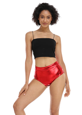 Red high waisted booty shorts