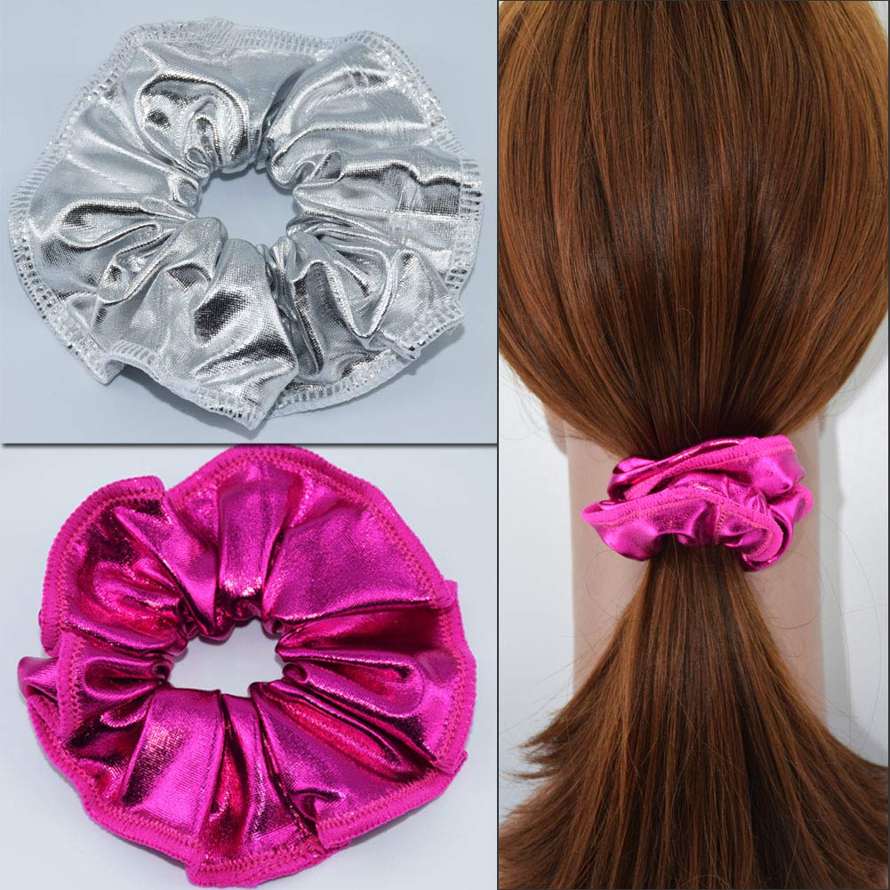 12 Pieces Shiny Metallic Hair Scrunchie Ponytail Holders for Girls