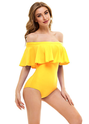 Yellow off the shoulder swimsuit