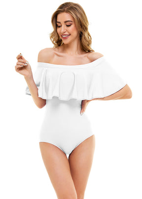 white off the shoulder swimsuit
