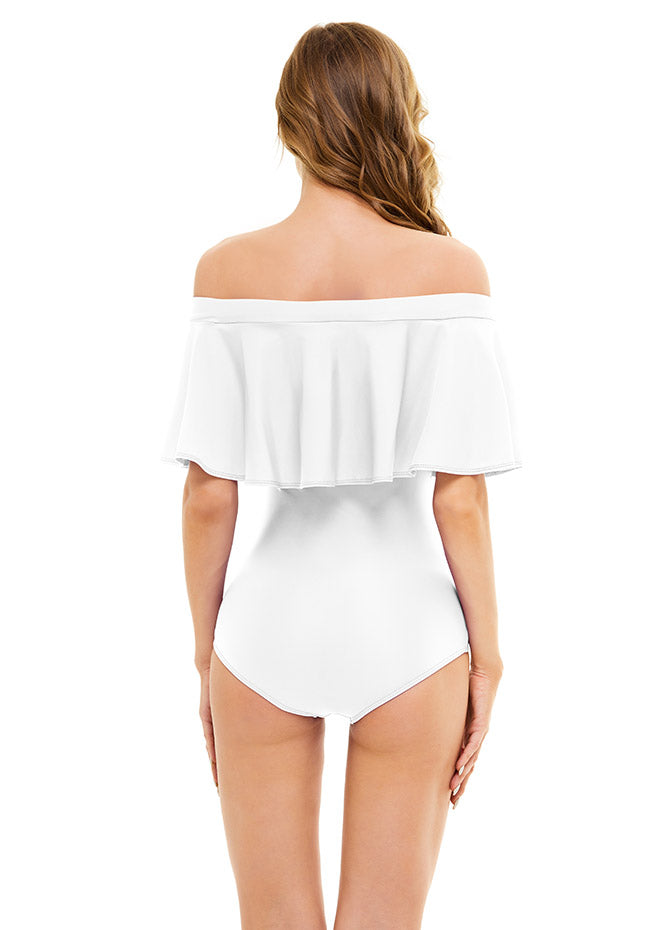 white off the shoulder swimsuit