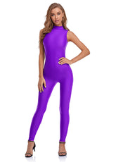 Purple Ladies Spandex Sleeveless Bodycon Unitard