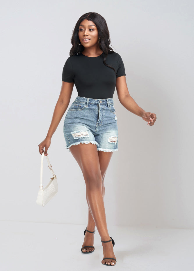 Black Bodysuit Shorts, Short Sleeve Bodysuit