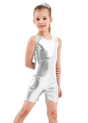 Speerise Girls Sleeveless Tank Unitard Shiny Metallic Biketard