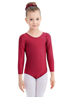 Girls Maroon Roundneck Long Sleeve Leotard